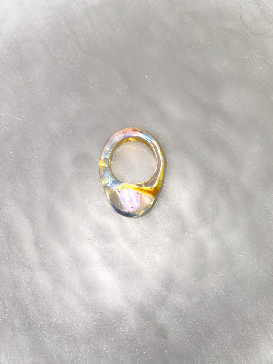 Medeas orange & yellow glass ring with large opal