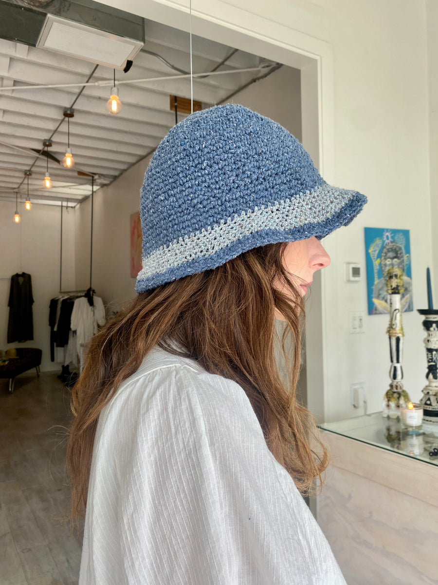 YESNOYES Summer Hat in Light Blue two tones