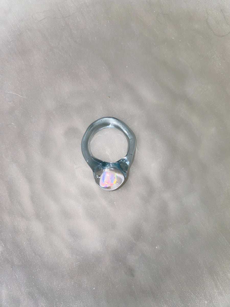 Medeas clear blue ring with large opal