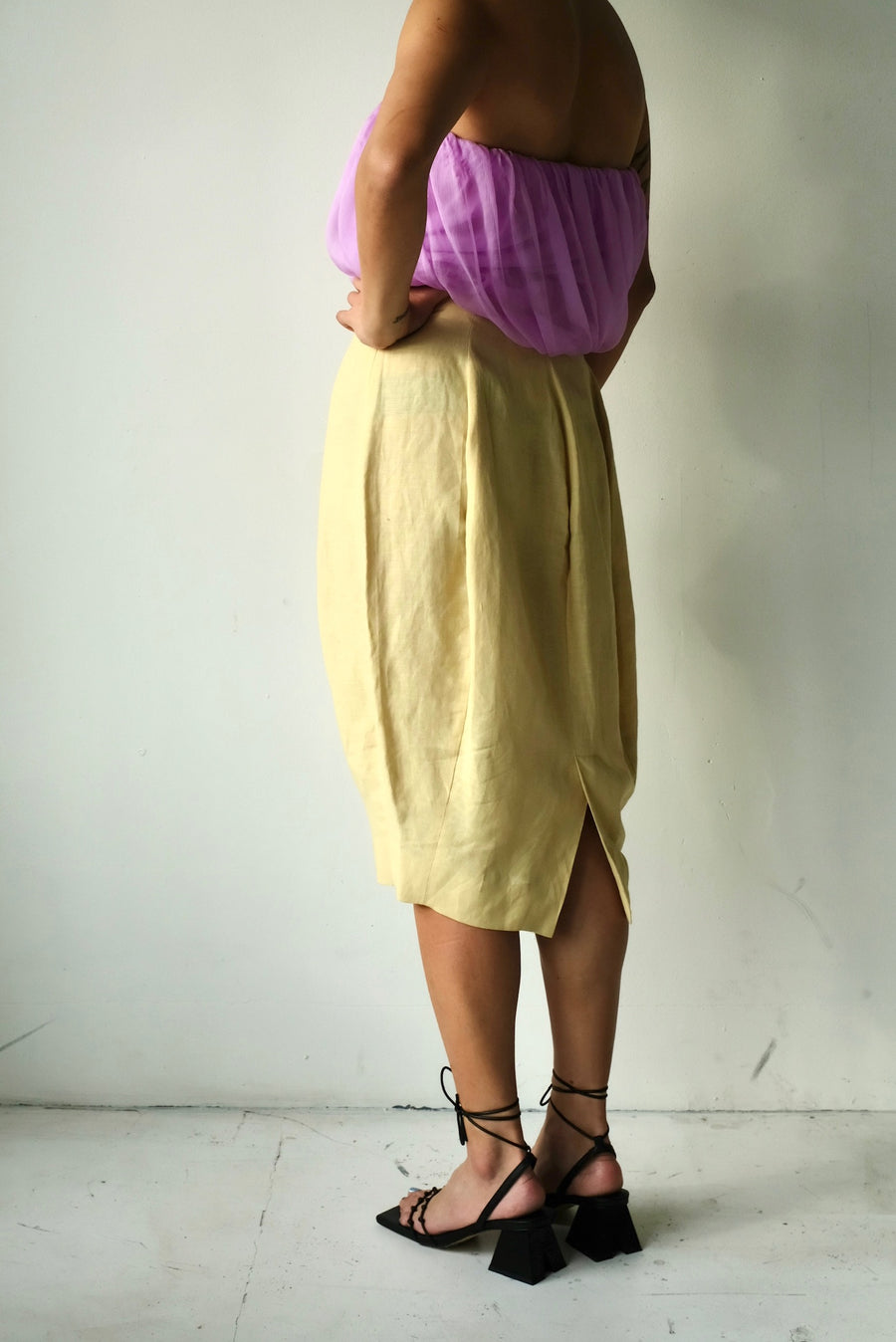 Vintage Adolfo Dominguez Light Yellow Linen Skirt 38/XS